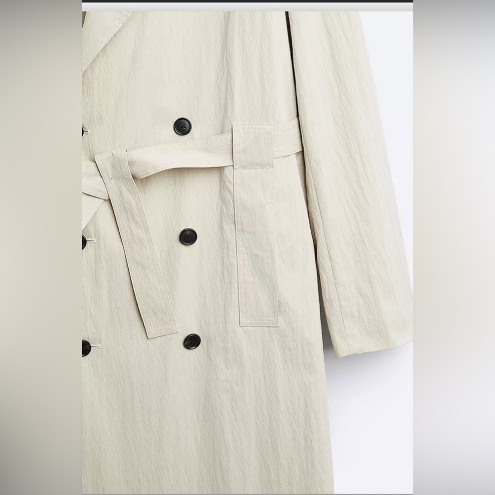 ZARA NWT Technical Trench Coat Sand Long Double-Breasted L/XL retail $169 - Picture 3 of 12